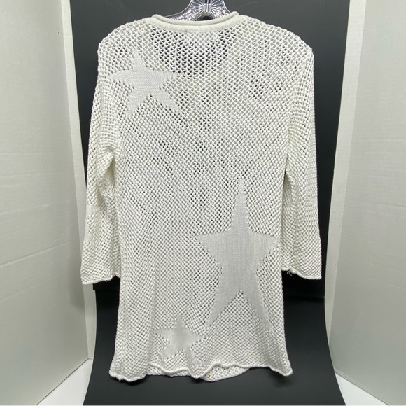 Cotton Country White Size SP Open Knit Sweater Cover Up Star Knitted Pattern Top - Picture 5 of 11